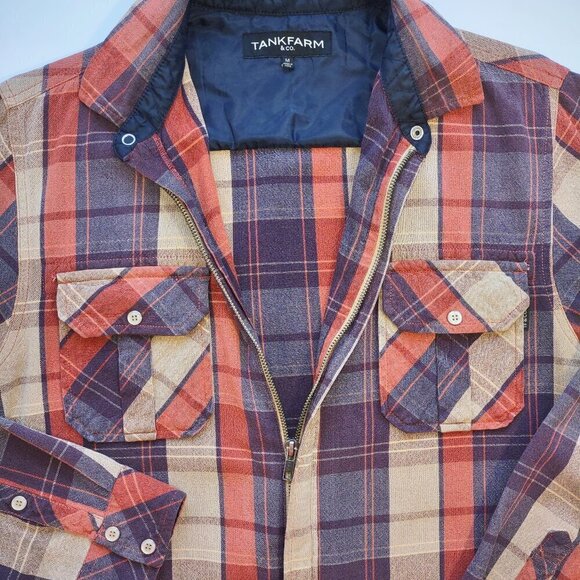 TankFarm & Co Men's Plaid Full Zip Shirt Jacket Shacket Western Size Medium - Picture 6 of 9
